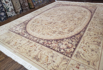 Chinese Aubusson Savonnerie Wool Silk Hand Knotted Rug 8x12 Birds Flowers Master Weaver Signature