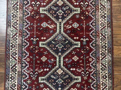 Persian Afshar Rug 4x5 Red Navy Geometric Tribal Wool Carpet