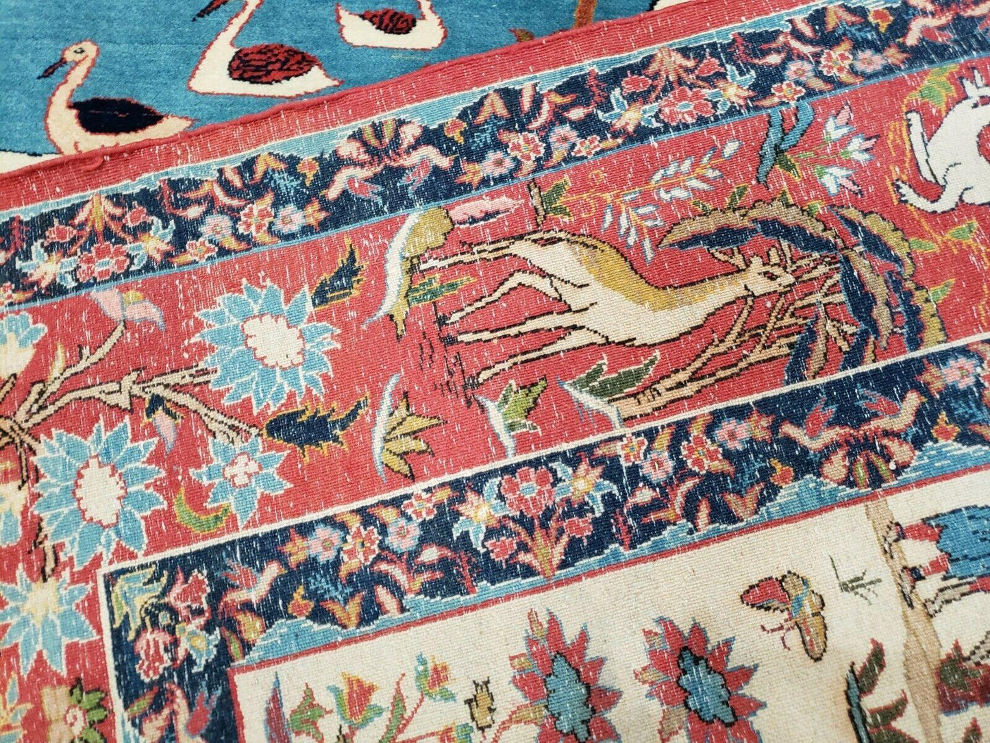 Antique Persian Isfahan Rug 5x7 Hand Knotted Wool Pictorial Tree Of Life