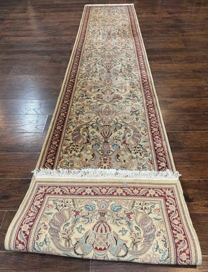 Pakistani Runner Rug 2.8 x 14, Pak Persian Hallway Rug, Cream Color