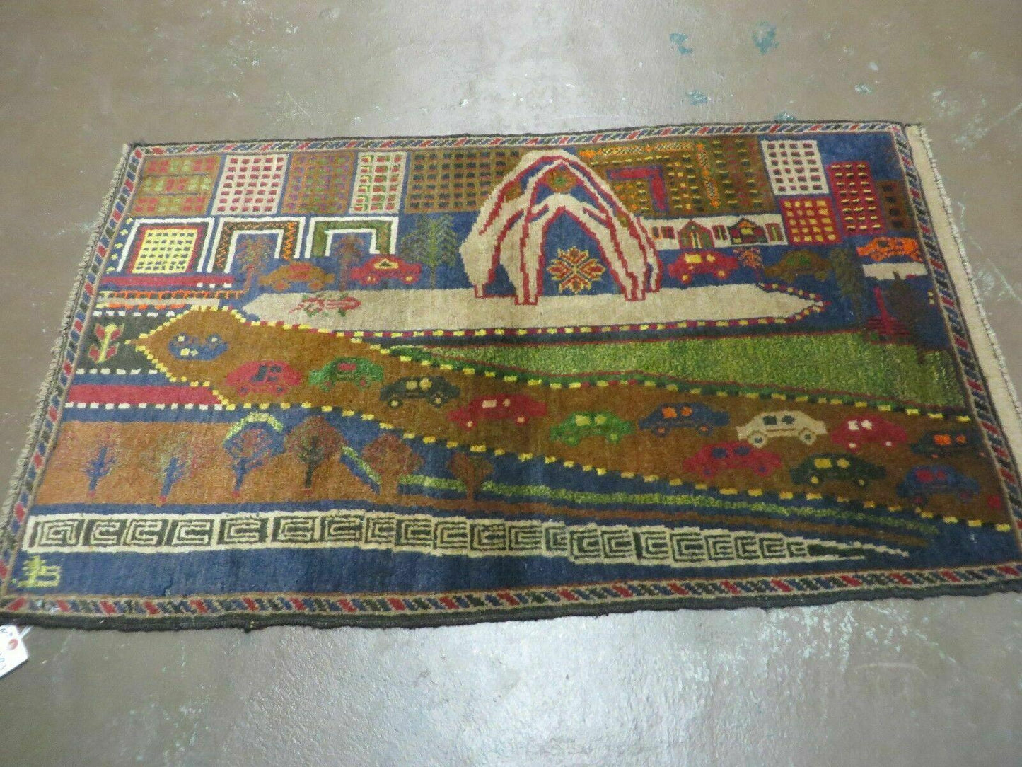 Vintage Afghan Balouch Tribal Wool Pictorial Rug 3x5 Handmade