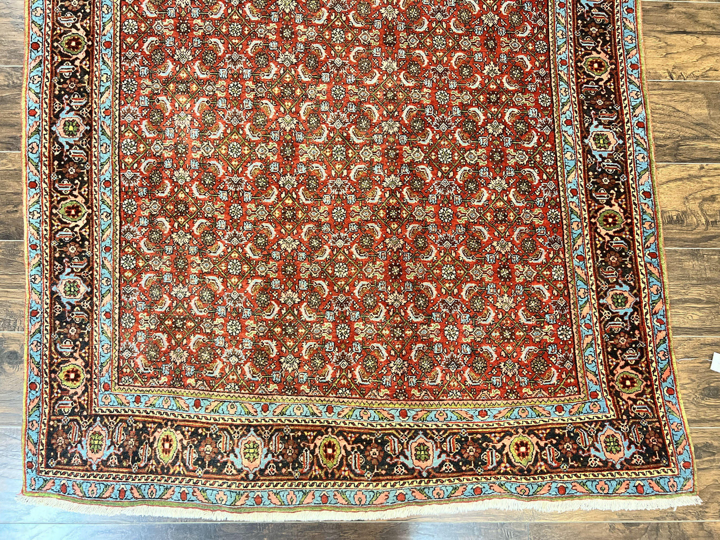 Antique Persian Bidjar Rug 5x7, Repeated Allover Herati Pattern, Red, Handmade Wool Carpet