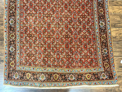 Antique Persian Bidjar Rug 5x7, Repeated Allover Herati Pattern, Red, Handmade Wool Carpet