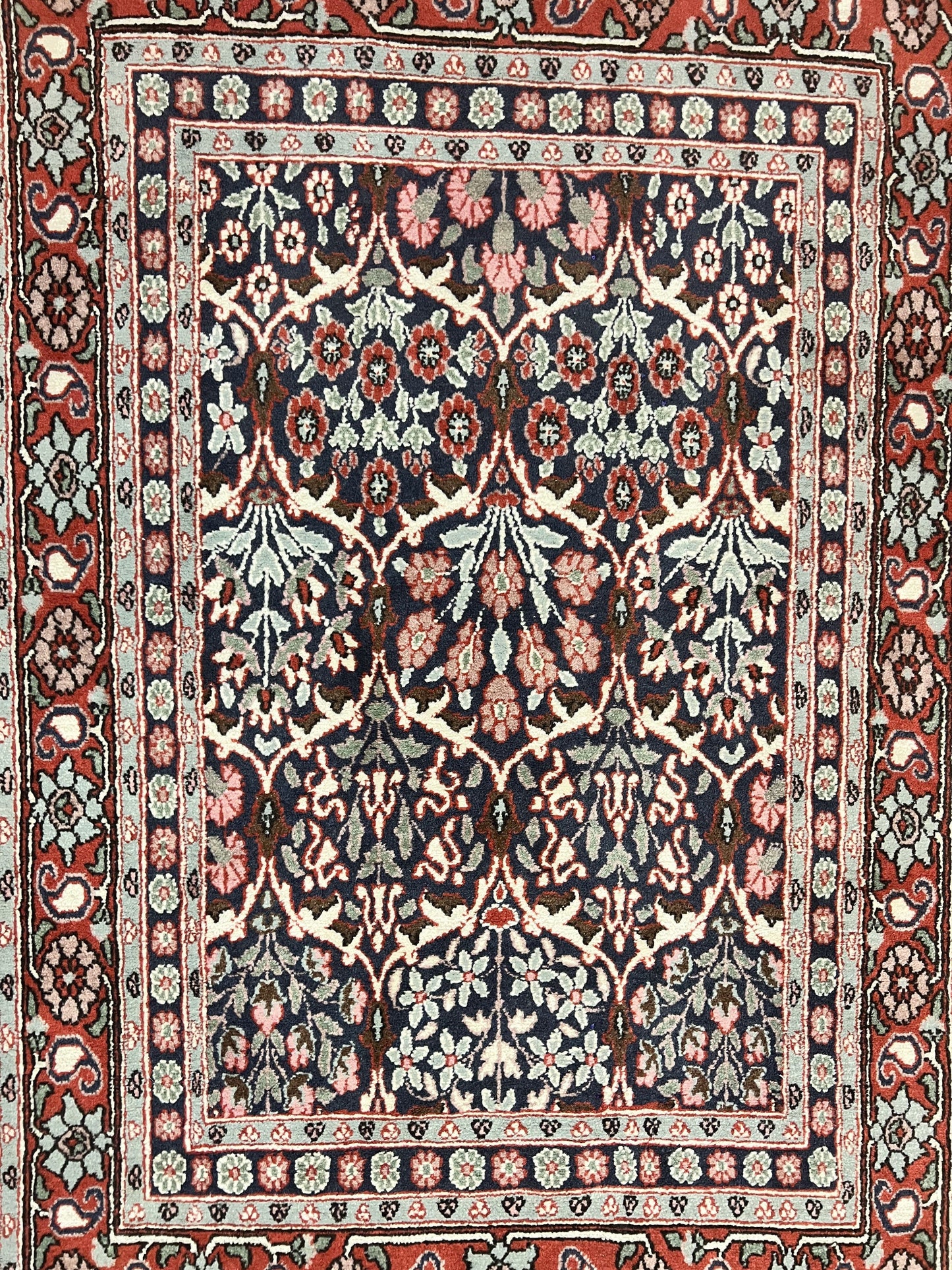 Pak Persian Rug 3x4, Wool Hand Knotted Vintage Traditional Carpet, Navy Blue & Red, Very Fine Small Handmade Floral Rug