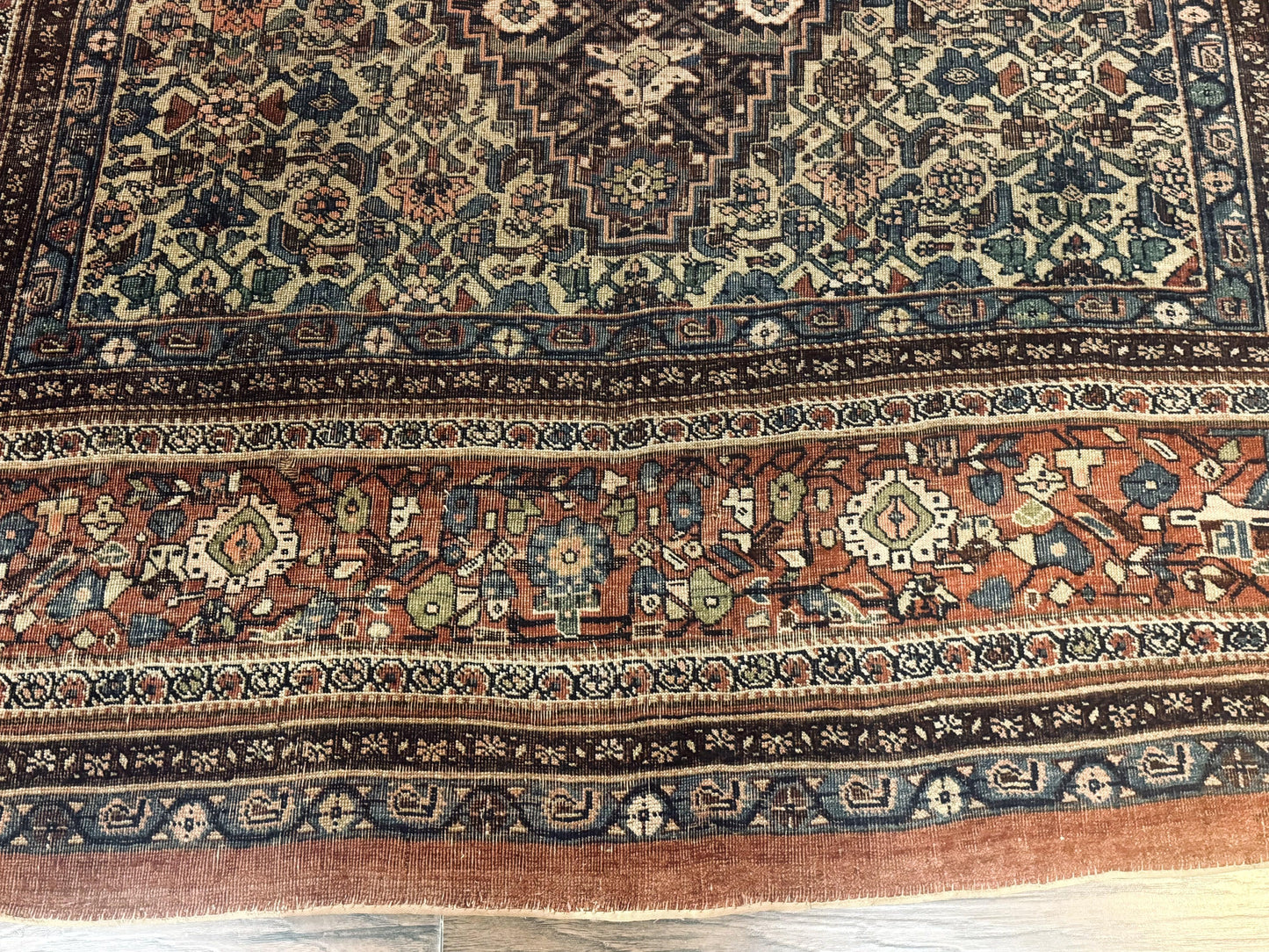 Persian Bidjar Rug 8x15 Navy Blue Herati Pattern Antique Collectors