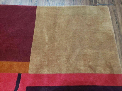 Tibetan Hand Knotted Wool Rug 8x10 Art Deco Modern Colorful Abstract Design
