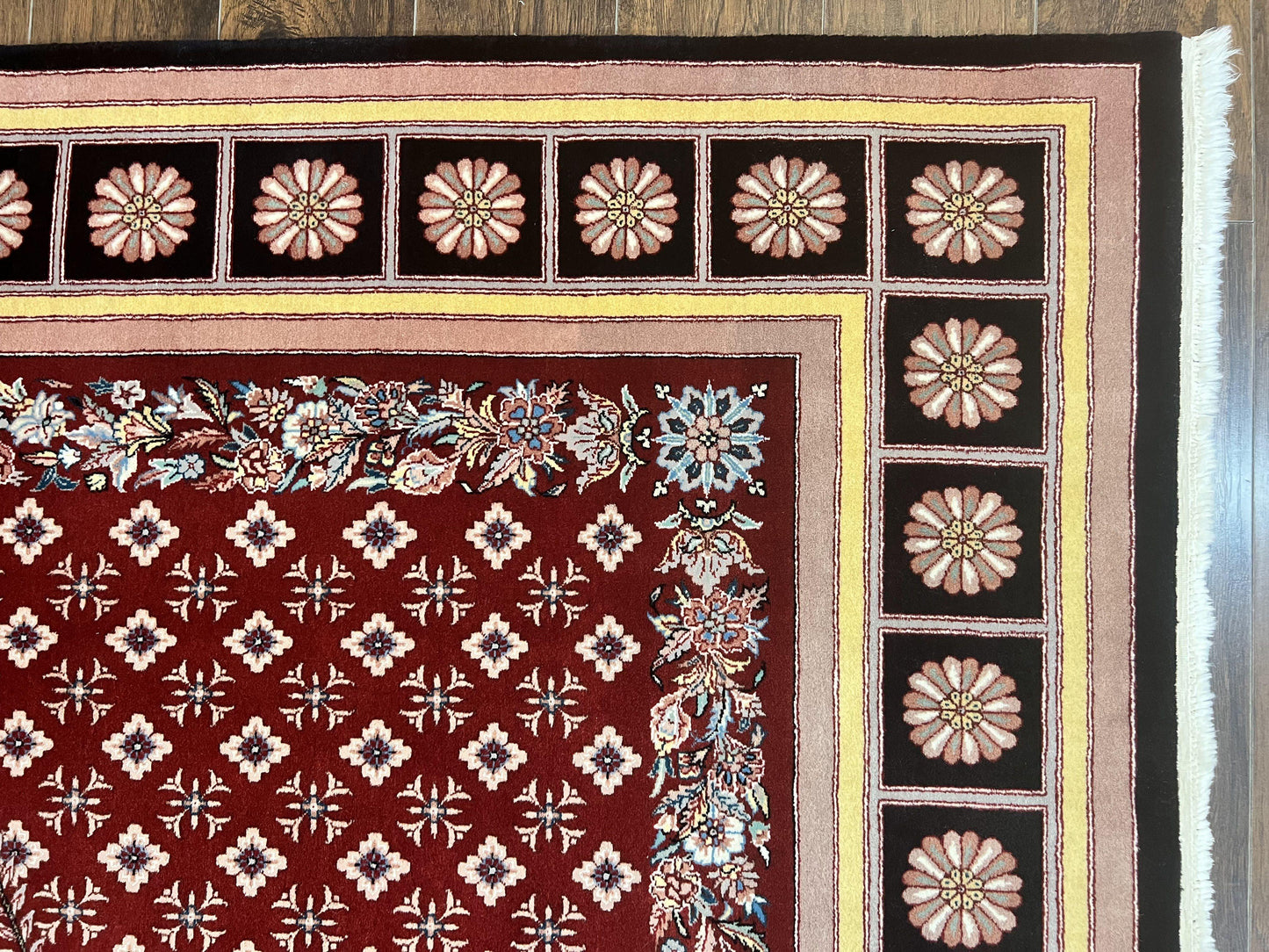 Pakistani Rug 6x9, European Aubusson Design, Wool Handmade Vintage Carpet, Dark Red, 6 x 9 Medium Sized Rug