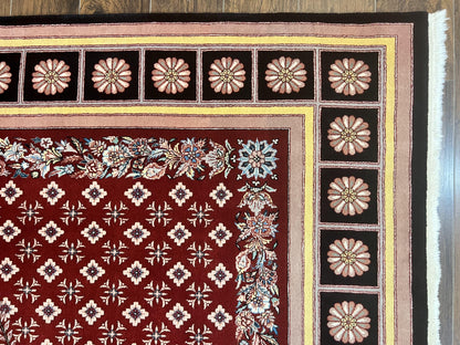 Pakistani Rug 6x9, European Aubusson Design, Wool Handmade Vintage Carpet, Dark Red, 6 x 9 Medium Sized Rug