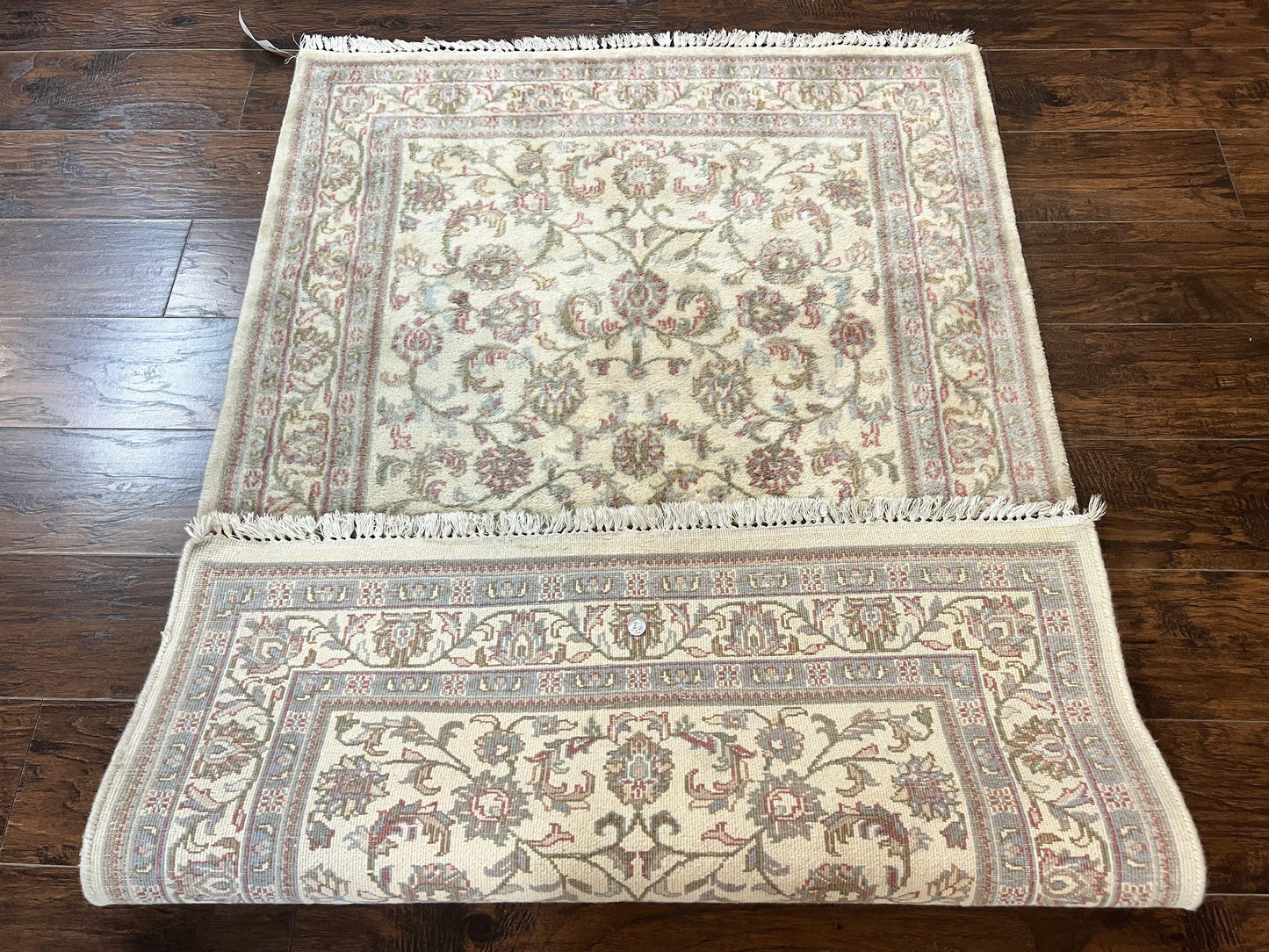 Indo Persian Rug 4x6 Vintage Handmade Wool Carpet With Floral Allover Pattern Beige