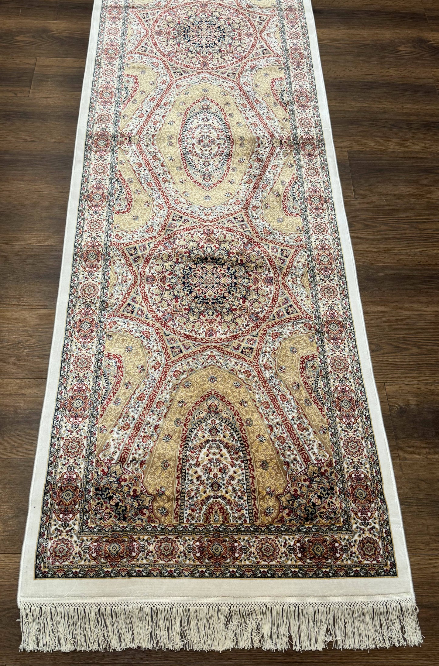 Turkish Silk Runner Rug 2.6 x 12, Hereke Mamluk Runner, Bamboo Silk, New