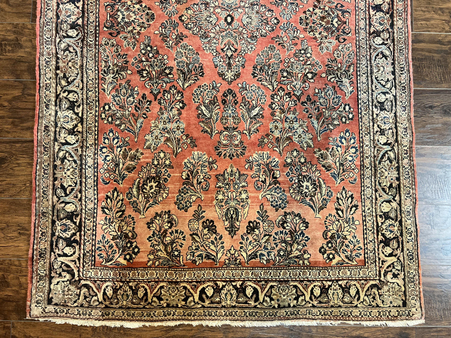 Antique Persian Sarouk Rug 4x7, Hand Knotted Wool Red Persian Carpet, Floral, Fine 300 KPSI