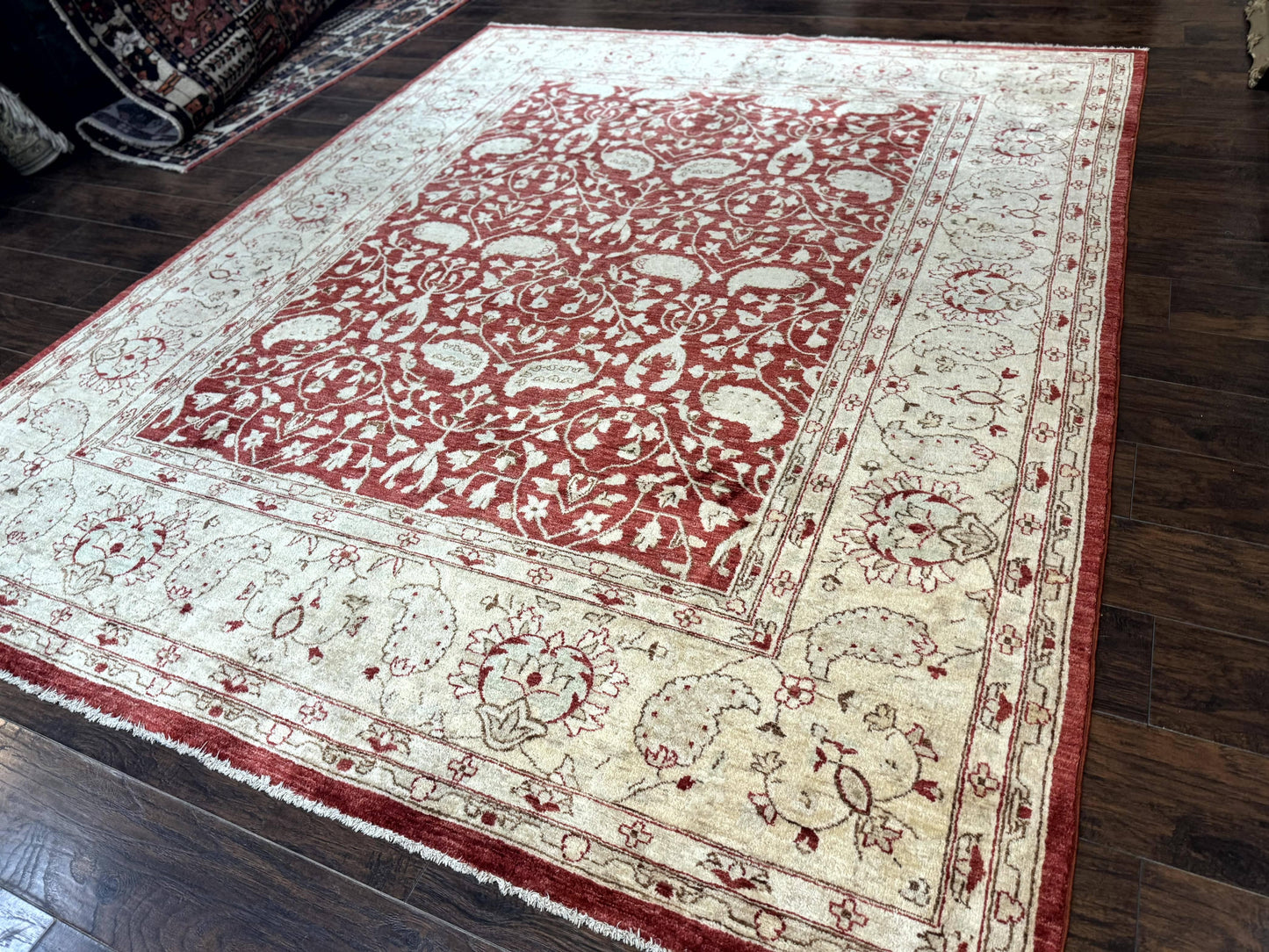 Handmade Pakistani Chobi Rug 8x10 Red Wool Area Rug For Living Room Decor
