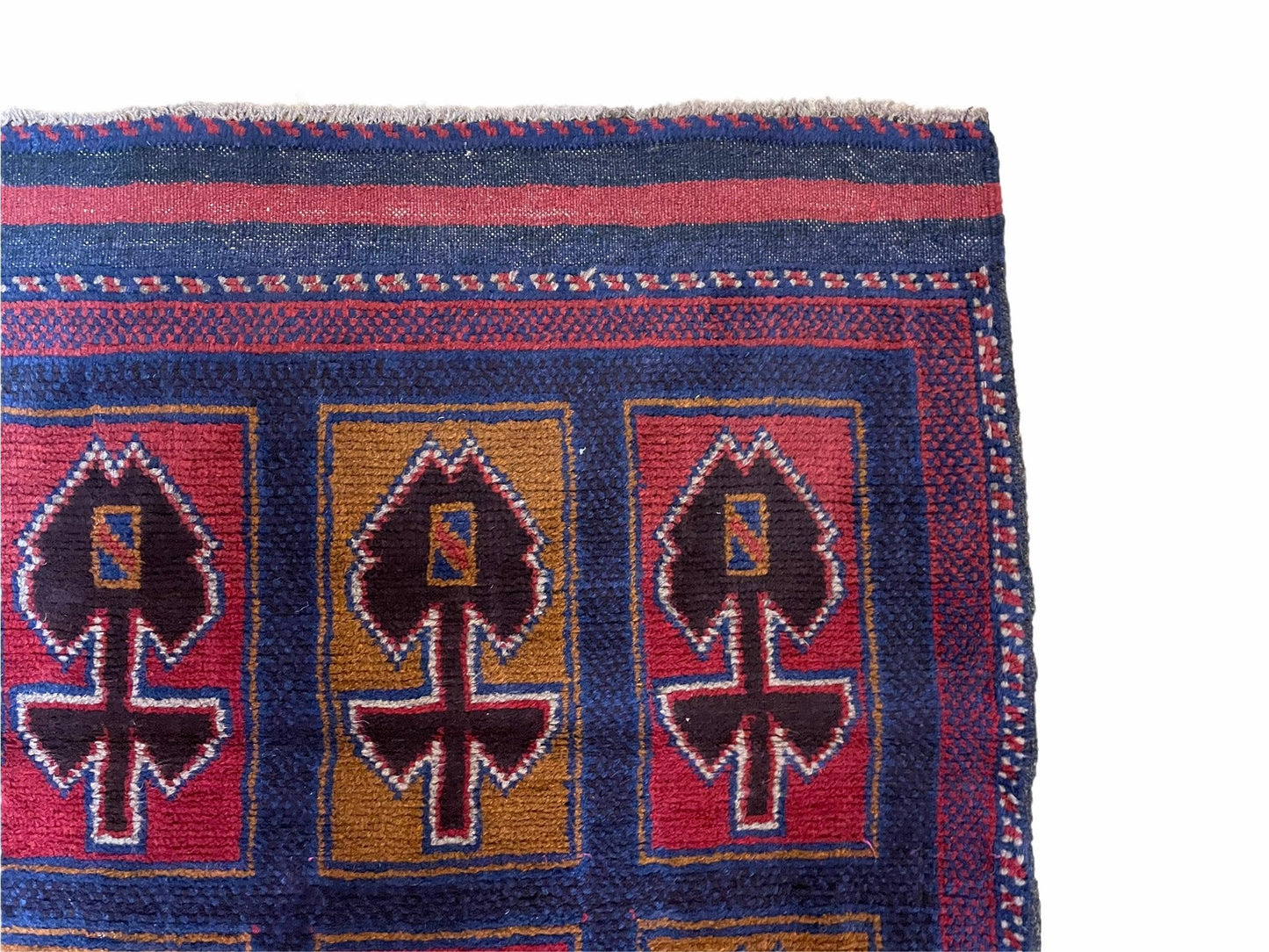 Balouchi Afghan Rug Vintage Handmade Tribal Wool 3x5 Blue Red