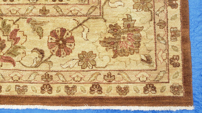 Indo Persian Rug 10x14, Mahal Sultanabad Oriental Carpet, Burnt Orange & Beige, Handmade Wool Area Rug