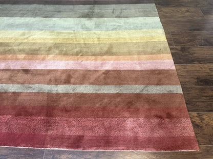 Modern Persian Gabbeh Rug 8x10, Multicolor Stripes, Soft Thick Wool Pile