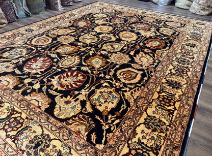 Persian Bidjar Rug 10x13 Midnight Blue And Tan Handmade Wool Pakistani Carpet