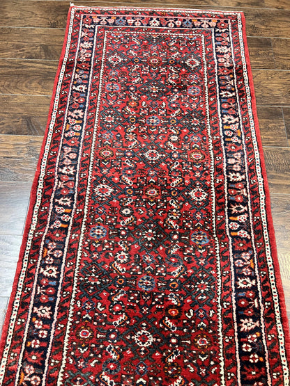 Long Persian Runner Rug 2.9 x 17, Red Handmade Wool Rug for Hallway, Antique Persian Carpet, 17ft Runner, Persian Hamadan Dargazine Rug