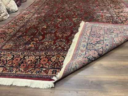 Persian Sarouk Rug 10x17 Large Handmade Wool Red Floral Allover Antique