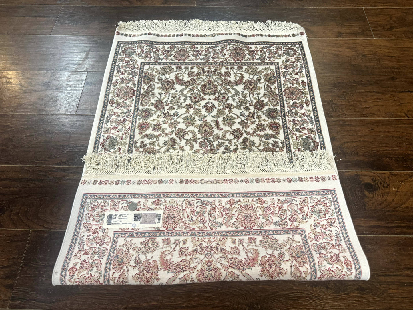 Turkish Silk Rug 2.6 x 4 Ivory Allover Floral Design Bamboo Silk