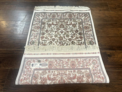 Turkish Silk Rug 2.6 x 4 Ivory Allover Floral Design Bamboo Silk