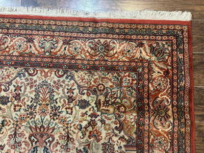 Antique Persian Rug 5x7 Allover Floral With Vases Beige Red Belgian Power Loomed Wool