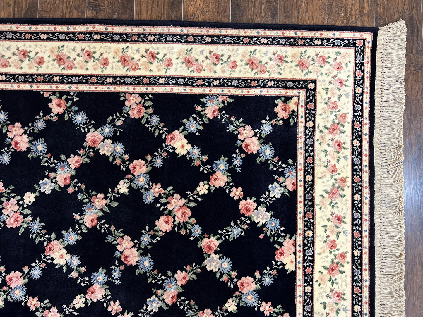 Karastan Rug 8' 8" x 12" Garden of Eden Collection Ebony Trellis #509/1270, Wool Pile Discontinued Vintage Karastan Carpet, Room Sized Rug