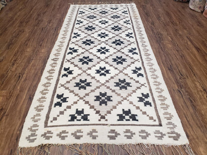 Semi Antique South American Handwoven Wool Kilim Rug 4x8 Runner Diamond Panel