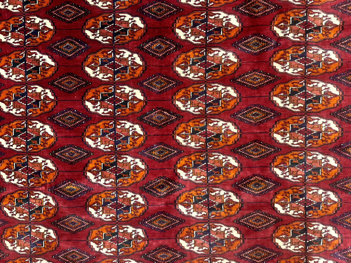 Persian Turkoman Rug 7x9 Antique Red Tribal Carpet With Gul Motif And Geometric Borders