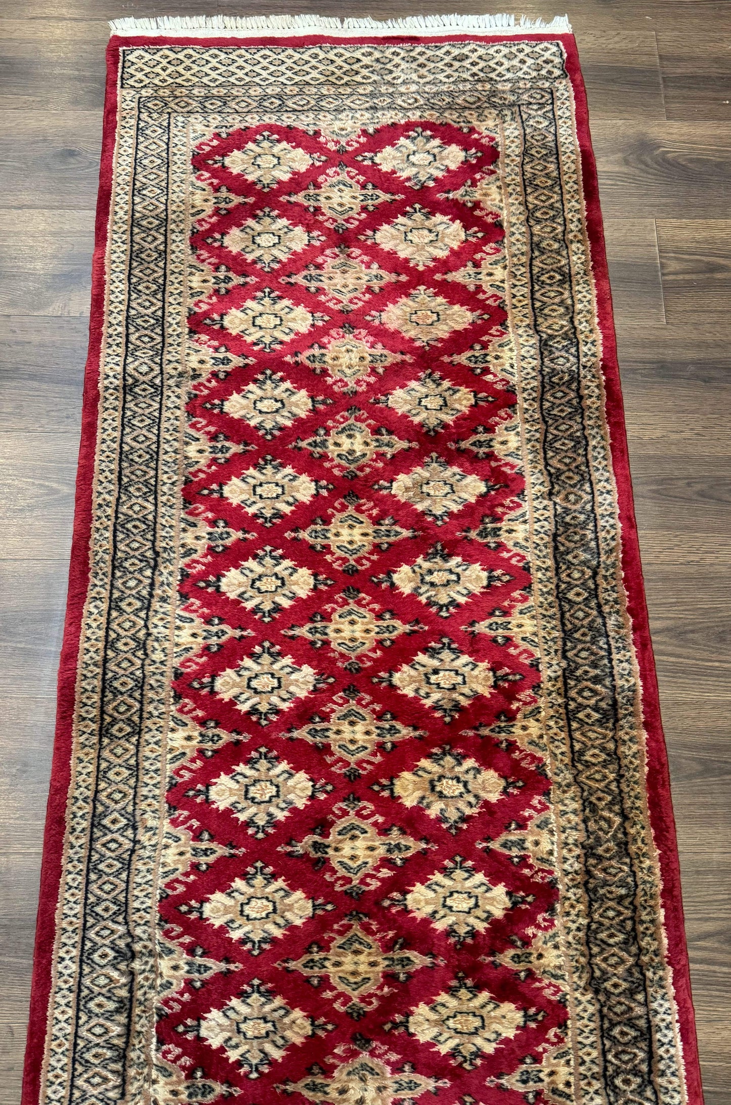 Pakistani Runner Rug 2.8 x 7.6, Red Turkoman Bokhara Runner