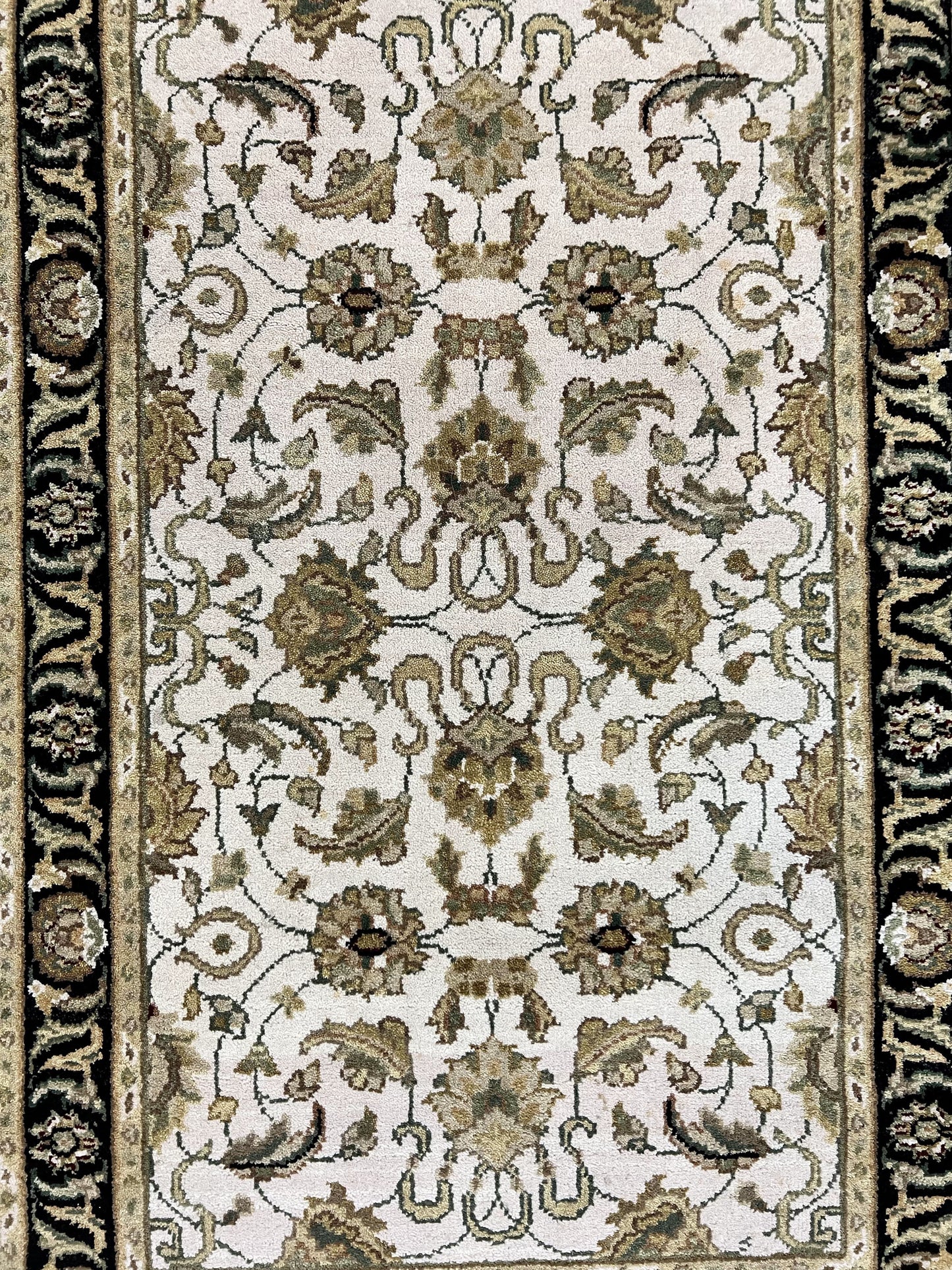 Small Indo Mahal Rug Hand Knotted Wool Vintage Oriental Carpet Beige Tan Black