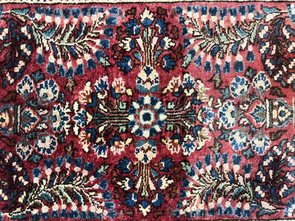 Antique Persian Sarouk Rug Small Two By Two And A Half Wool Handmade Red Floral 1920s 170 KPSI