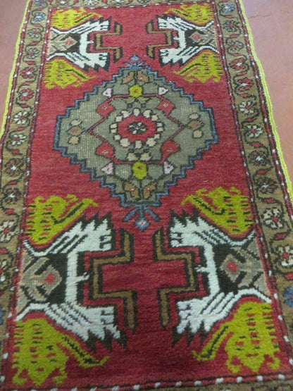 Antique Turkish Oushak Wool Rug Yastik 20 by 38 Inches Handmade