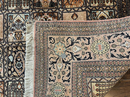 Indian Kashmiri Silk Rug 4x6, Panel Design, Multicolor, Fine