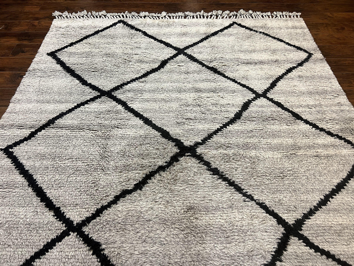 Shag Rug Handmade Modern 8x10 Gray And Black Wool Cotton Indian