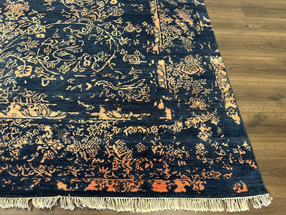 Handmade Wool Area Rug 8x10 Pakistani Oriental Blue and Gold Modern Living Room Decor