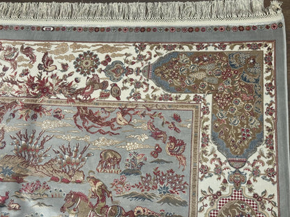 Turkish Silk Rug 5x7 Hunting Design Animal Pictorials Bamboo Silk