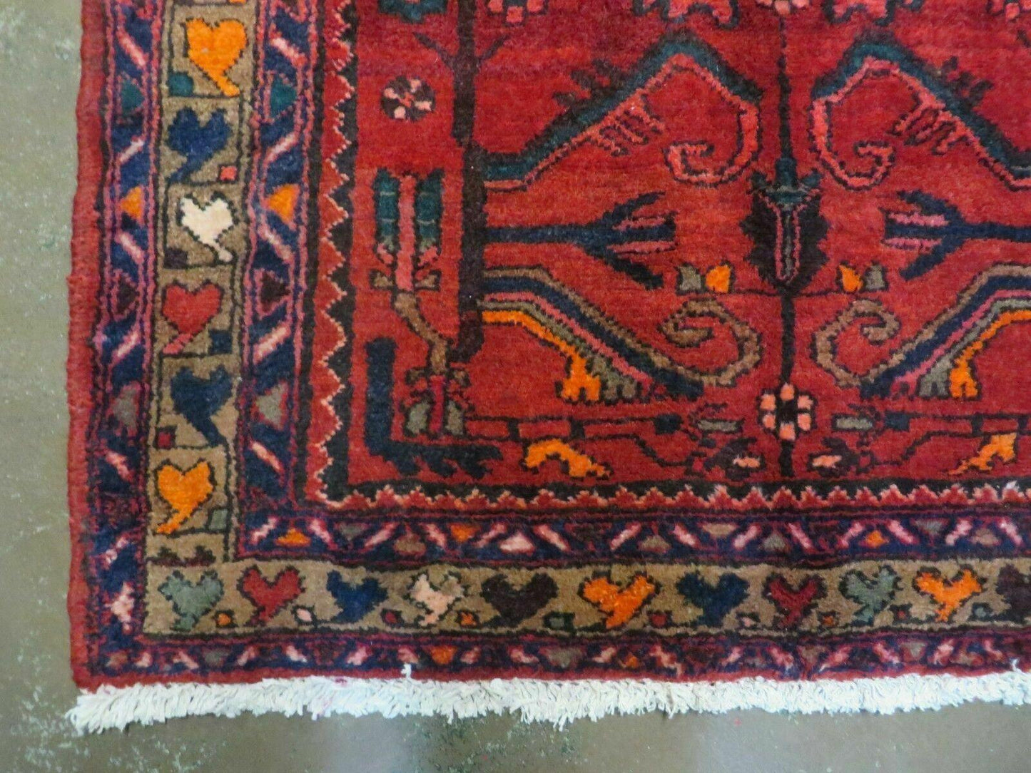 Antique Persian Hamadan Runner 3.4 x 9.7 -  Wool, Red and Navy Blue
