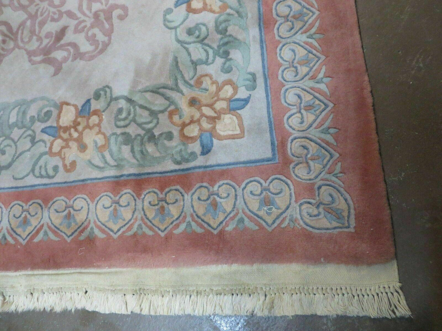 Vintage Handmade Chinese Wool Rug Floral Design 9 by 12 Feet