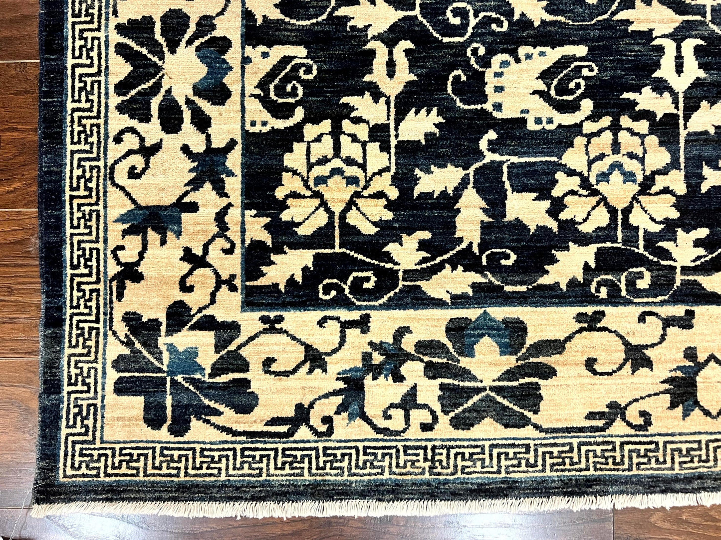 Sino Persian Rug Hand Knotted Wool Carpet 6x9 Floral Allover Blue Cream Tan