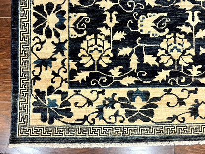 Sino Persian Rug Hand Knotted Wool Carpet 6x9 Floral Allover Blue Cream Tan