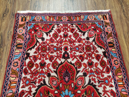Handmade Floral Wool Rug Turkish Vintage 3 Ft 2 In By 5 Ft 1 In Red Beige Ivory