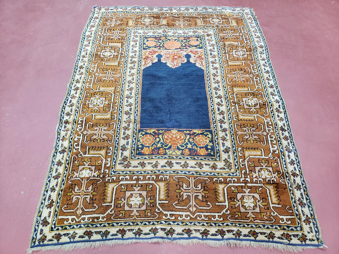 Ghiordes Prayer Rug Antique Turkish Anatolian Twin Mihrabs Collectible Oriental Rug