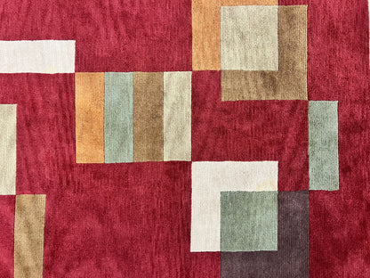 Indo Tibetan Modern Rug 5x8, Abstract Rug 5 x 8 ft, Red Multicolor Wool Handmade Contemporary Area Rug