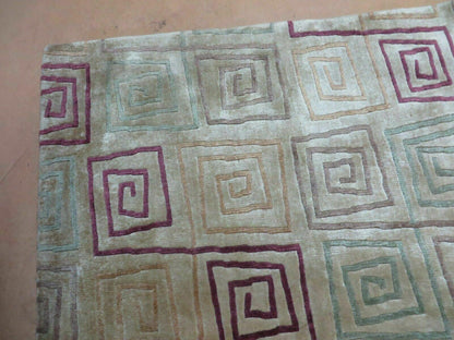 Tibetan Rug Handmade Wool Silk 8x11 Modern Art Deco Abstract Design