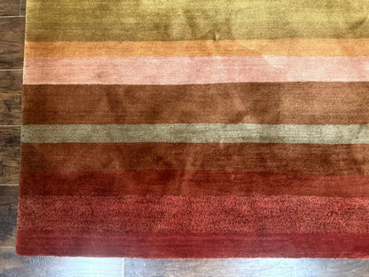 Modern Persian Gabbeh Rug 8x10, Multicolor Stripes, Soft Thick Wool Pile