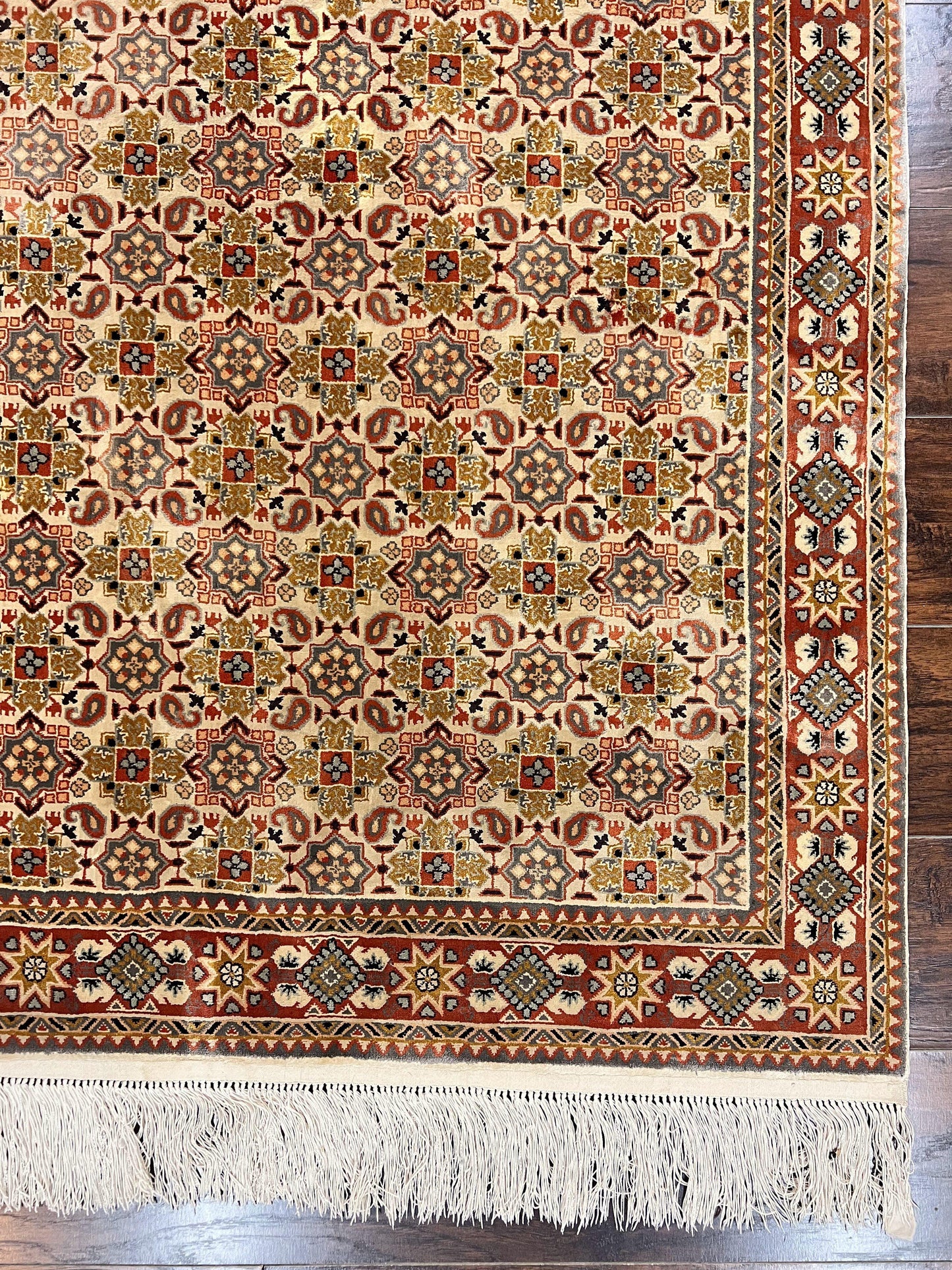 Turkish Kayseri Silk Rug 4x6 Hand Knotted Handmade Vintage Allover Pattern Cream