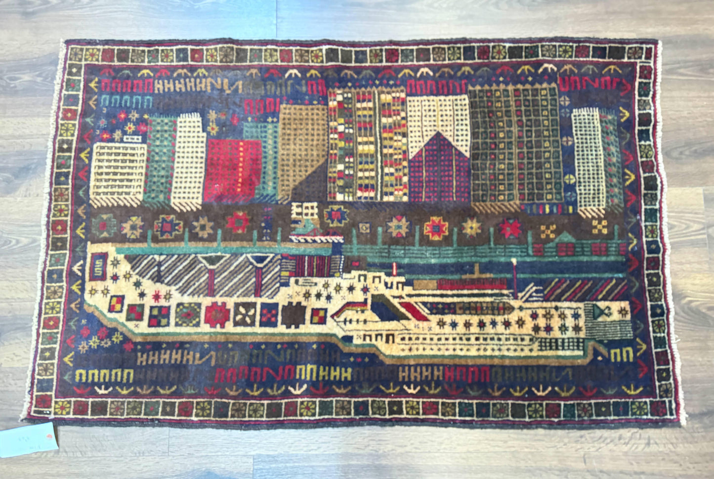 Balouch Rug 3x5 Afghan City Pictorial Hand Knotted Wool Carpet