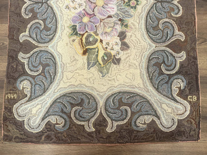 Antique American Hooked Wool Rug Floral Vintage Area Rug Handmade
