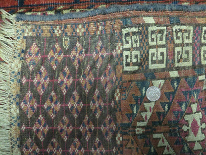 Turkoman Ensi Wool Rug Antique 4x5 Handwoven Nomadic Textile Art