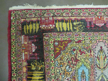 Turkish Mehrab Design Wool Rug Antique 1920s Hand Made One Of A Kind